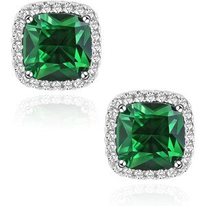 Women's Green Crystal Sterling Sparkling Square Cubic Zirconia Stud Earring